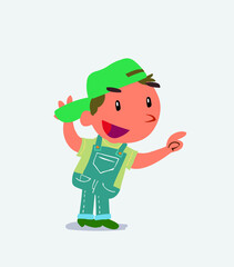  cartoon character of little boy on jeans pointing while arguing.