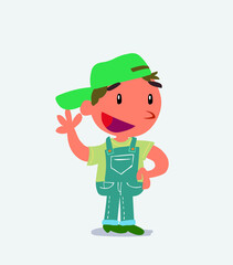  cartoon character of little boy on jeans waving happily.