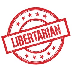 LIBERTARIAN text written on red vintage round stamp.