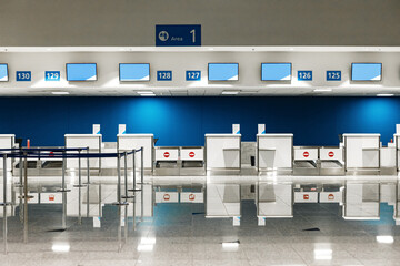 Airport check-in counters for background, no people