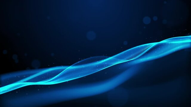 Digital blue particles wave with light motion abstract background