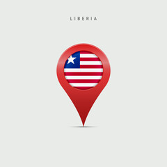 Teardrop map marker with flag of Liberia. 3D vector illustration