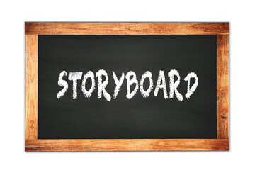 STORYBOARD text written on wooden frame school blackboard.