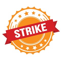 STRIKE text on red orange ribbon stamp.