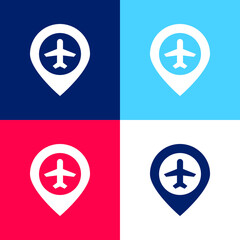 Airport blue and red four color minimal icon set