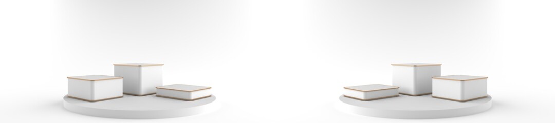 3D rendering of Square white pedestal, Podium for display product on the white floor. Pedestal can be used for commercial advertising, Isolated on white background, Product Presentation, illustration.