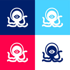 Alien Creature blue and red four color minimal icon set