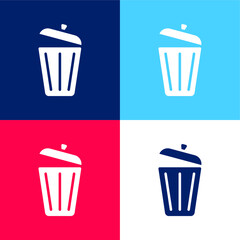 Bin blue and red four color minimal icon set