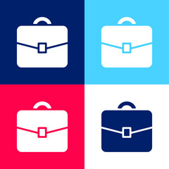 Briefcase blue and red four color minimal icon set