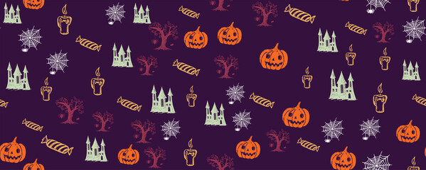 Halloween symbols hand drawn illustrations	
