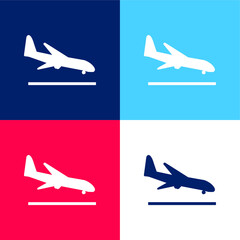 Airplane Landing blue and red four color minimal icon set