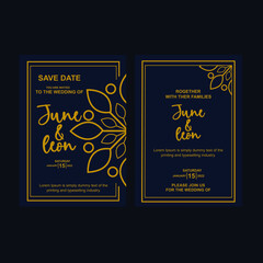 golden wedding card design template. elegant wedding card vector illustration.