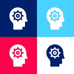 Artificial Intelligence blue and red four color minimal icon set