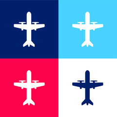 Aeroplane With Propellers blue and red four color minimal icon set