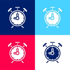 Alarm Clock blue and red four color minimal icon set