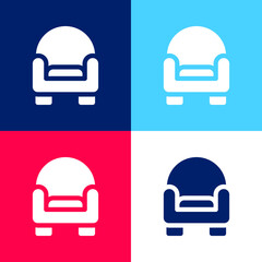 Armchair blue and red four color minimal icon set