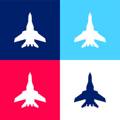 Airplane Black Silhouette blue and red four color minimal icon set