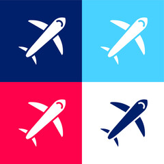 Airplane blue and red four color minimal icon set