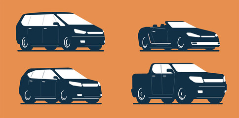 Cars icon set isolated. Vector illustration.