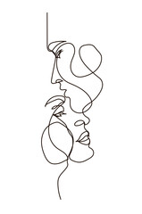 Couple in line style. Man kissed woman in had. One line hand drawing.