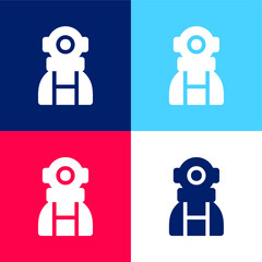 Astronaut blue and red four color minimal icon set