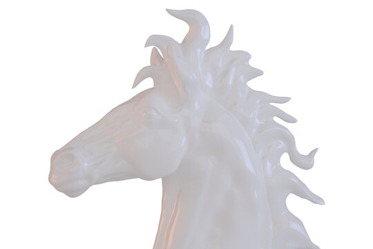 A horse head sculpture on white background. 3D rendering. 3D illustration.