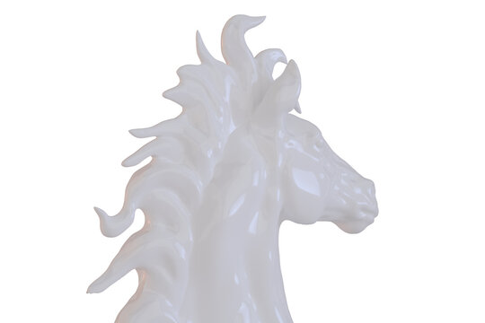 A horse head sculpture on white background. 3D rendering. 3D illustration.