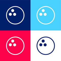 Bowling Ball blue and red four color minimal icon set