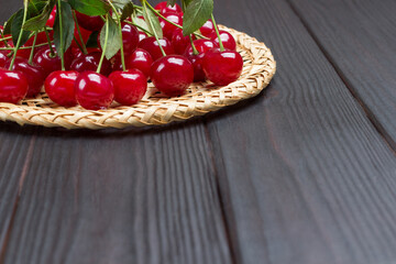 Bunch of cherries on table.
