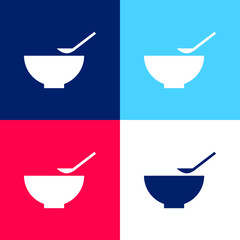 Bowl And Spoon blue and red four color minimal icon set
