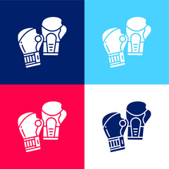 Boxing Gloves blue and red four color minimal icon set