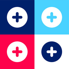 Add Round Button blue and red four color minimal icon set