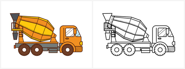 Concrete mixer truck icon. Cement mixer truck - 447250425
