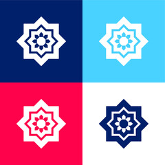 Arabic Art blue and red four color minimal icon set