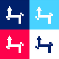 Arrow With Two Straight Angles blue and red four color minimal icon set