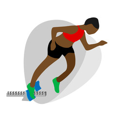 Black woman athlete in the running race. Vector  illustration,silhouettes.