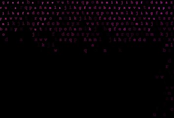 Dark pink vector background with signs of alphabet.