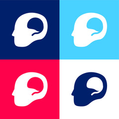 Brain In Bald Male Head blue and red four color minimal icon set