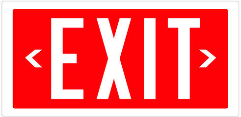 Red exit sign. Warning plate red color. Exit two way. Isolated background