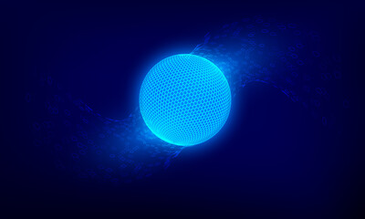 Abstract blue network sphere. Sci fi technology background. Digital cyberspace planet surface. Vector