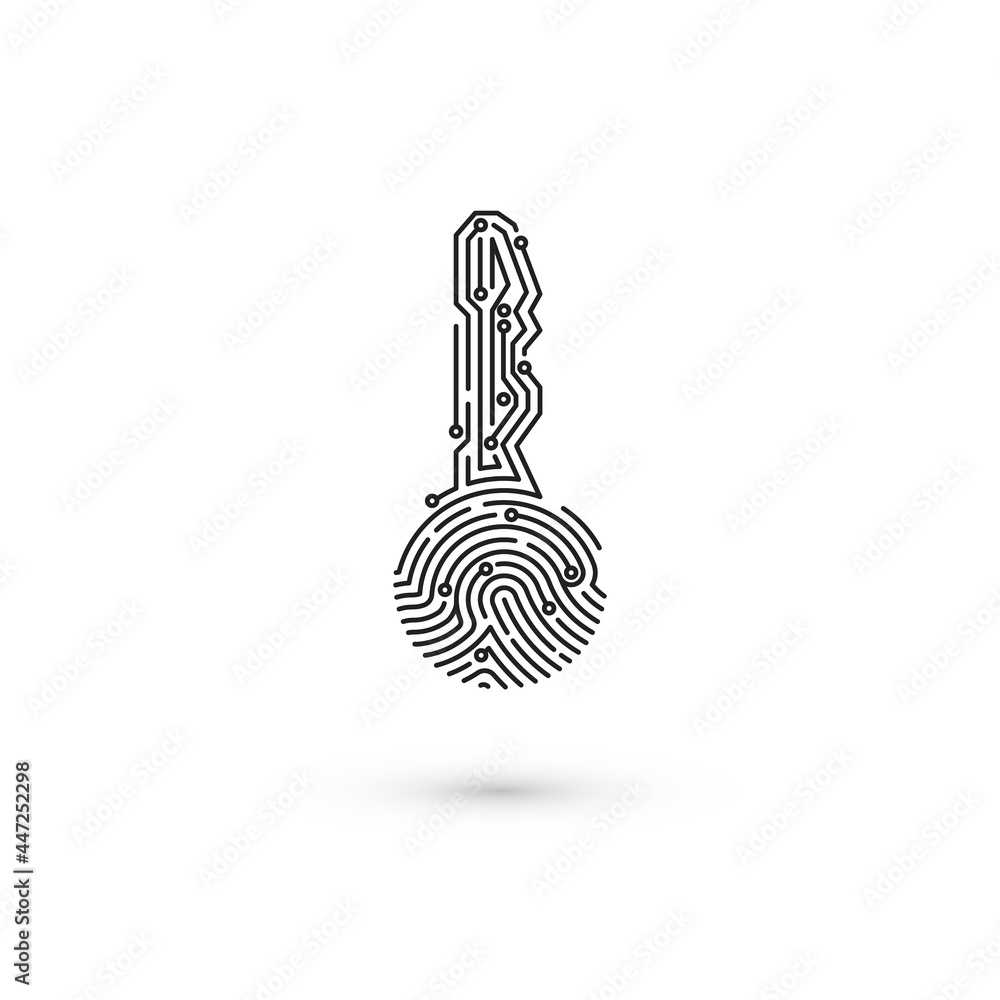 Poster circuit fingerprint key. biometric id for software login. security system user verification. vector