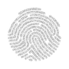 Fingerprint set of zero and one digits. Binary code by fingerprint shape. Vector