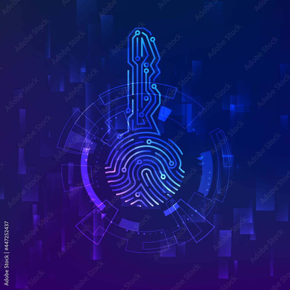 Poster circuit id key. fingerprint scanner. scan biometric fingermark electronic verification and identific