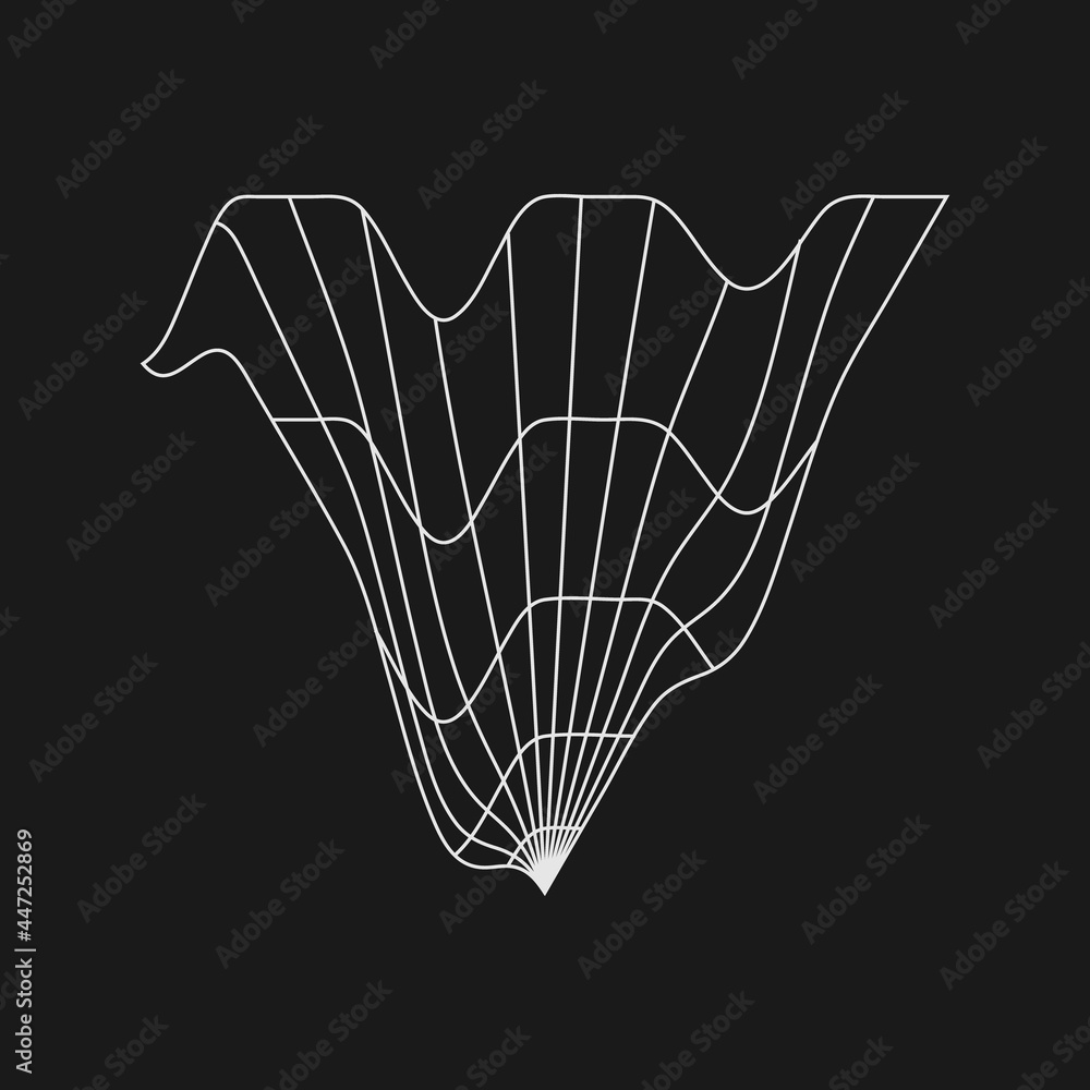 Poster retrofuturistic liquid distorted triangle grid. digital cyber retro design element. triangle grid in