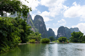 Landscape of Guilin, Li River and Karst mountains. Located near Yangshuo, Guilin, Guangxi, China.