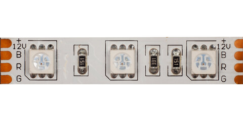 LED strip segment close-up on white background