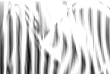 Reticulated texture of lines and moire effect. Linear background with stabilized filling of intersecting white and black lines. Design template. Vector overlay pattern