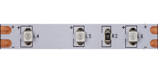 LED strip segment close-up on white background