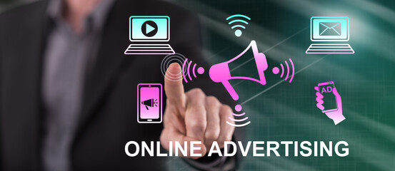Man touching an online advertising concept