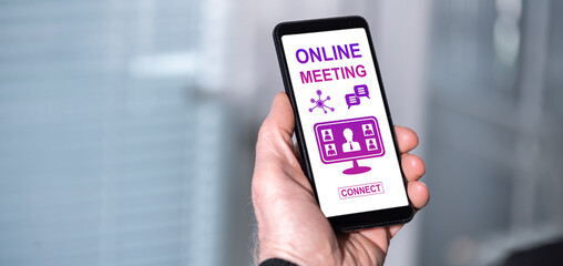 Online meeting concept on a smartphone